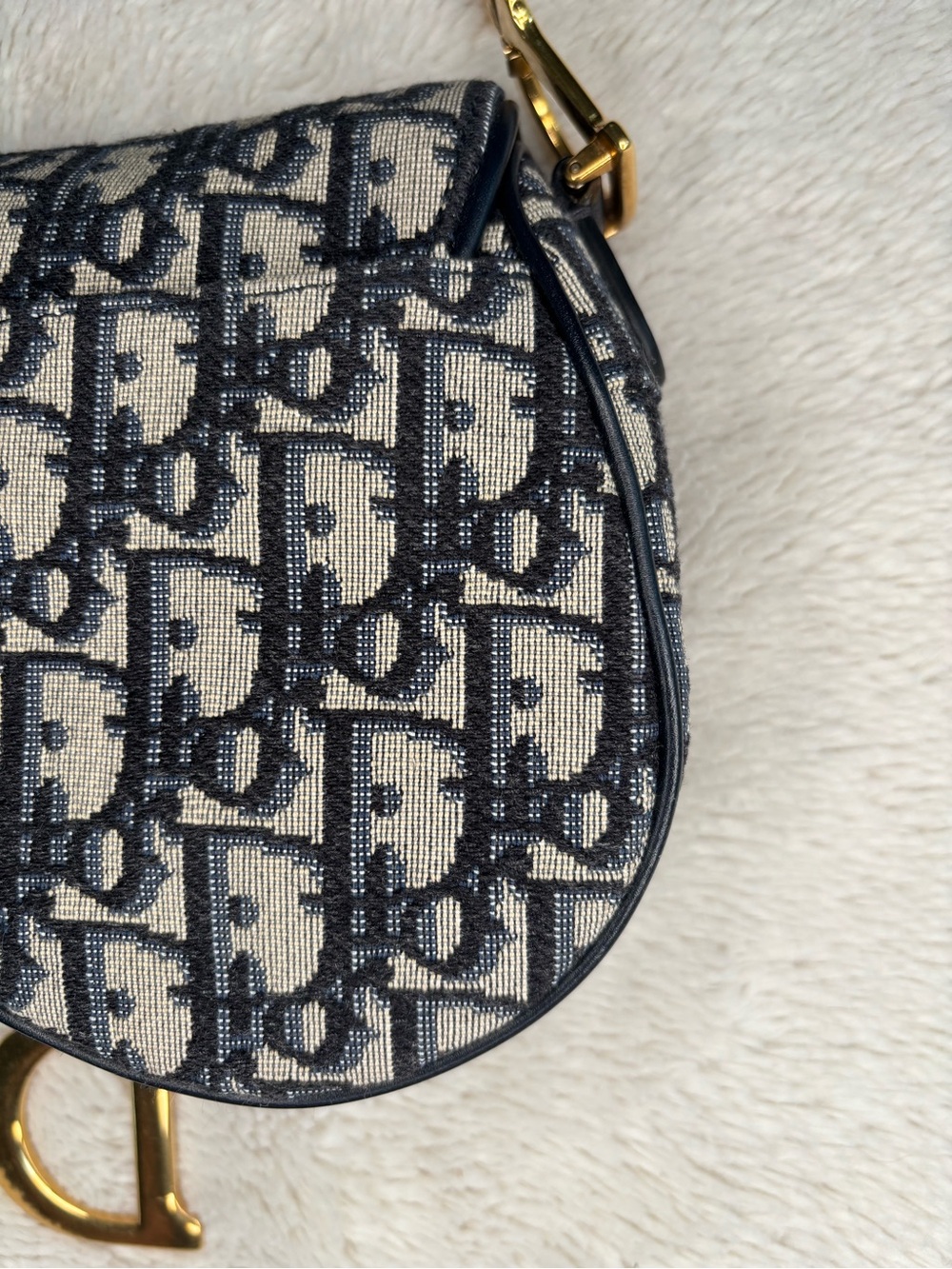 Christian Dior Vintage Oblique Saddle Bag Navy Trotter Monogram Gold Hardware - Picture 6 of 16